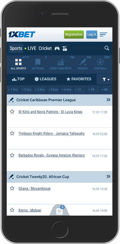 1xBet mobile app for Cricket
