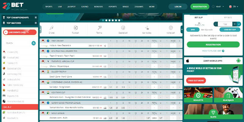 bookmaker 22bet home page