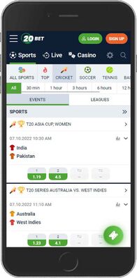 20bet mobile app - sports page