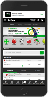 Betway India sports page