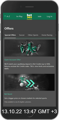 Bet365 mobile app - promo page