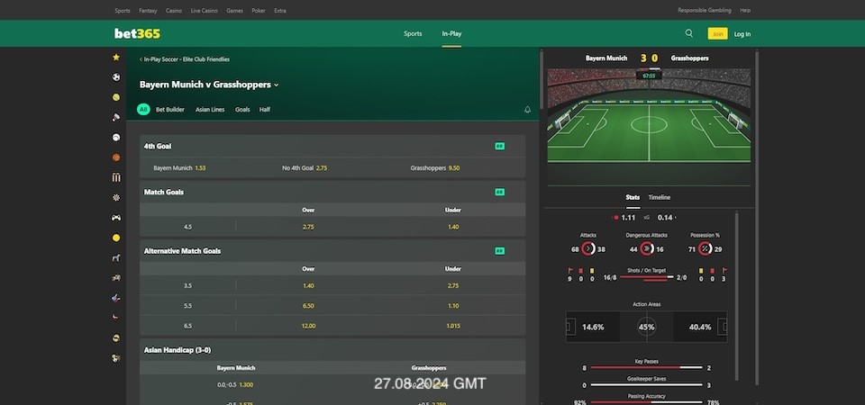 Screenshot of the bet365 bets page