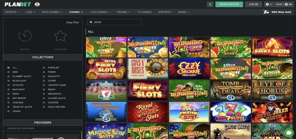 Screenshot of the Planbet casino page